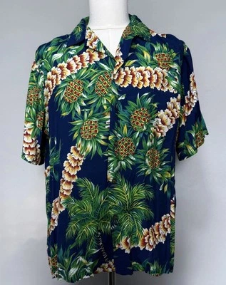Camisa Hilo Hattie Hawaiana Para Hombres Original Floral Botón EE. UU. Grande Como Nueva!! Foto 1 de 4