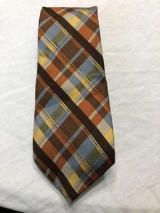 Vintage Guy Laroche Tie Mens Silk Plaid Checkered Paris France Multicolor 70s - Picture 1 of 9