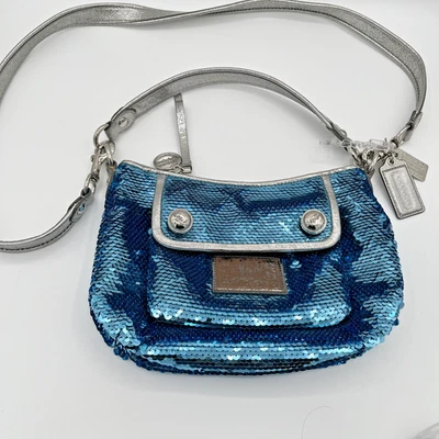 RARE Coach Poppy Turquoise Sequin Spotlight 2-Way Shoulder Bag Handbag Foto 1 de 4