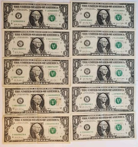 LUCKY 888 Ten $1 One Dollar Bills Fancy Serial Number Angle Numbers - Picture 1 of 2