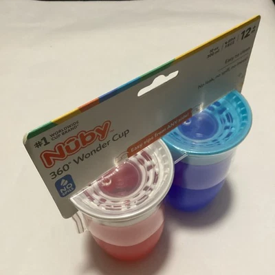 NUBY 360 Taza para bebés para niños pequeños a prueba de derrames 10 oz 2 piezas Rojo/Azul Nuevo con etiquetas Bebidas para bebés 4 de julio  Foto 1 de 4
