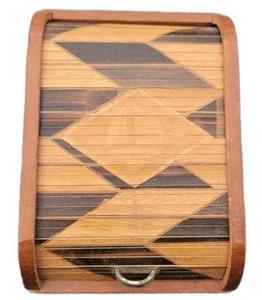 1930s Vintage Trinket Box Wood Tambour Lid Art Deco Nautical Faux Inlay Japan - Picture 1 of 12