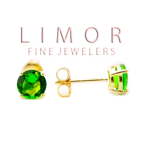 14K YELLOW GOLD PLATED STERLING SILVER PERIDOT ROUND SHAPE STUD EARRINGS  - Image 1 of 1