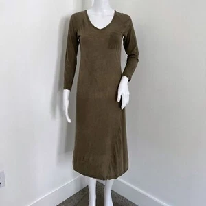 Surface to Air Casual Midi Dress Size 0 XS Long Sleeve Taupe Green Minimalist - Picture 1 of 8