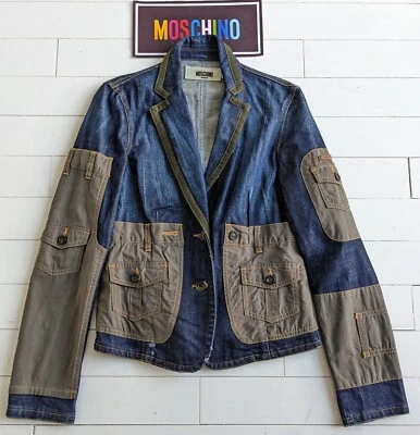 Chaqueta de mezclilla para mujer MOSCHINO talla 10 UK - MUY COOL elegante rara inusual Foto 1 de 4