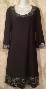 TIANA B. BLACK Scoop Neck - Black Shift Dress - Size Medium - Embellished Trim - - Picture 1 of 5