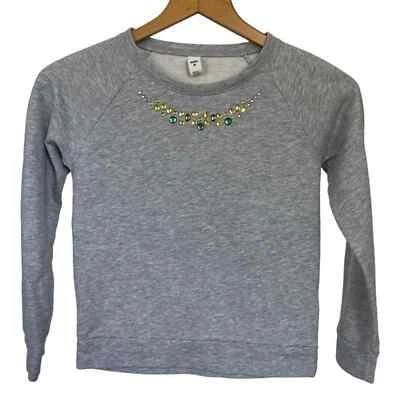 Girls M 8 Old Navy Long Sleeve Gray Sweatshirt Yellow Green Silver Gold Jewels - Image 1 of 3