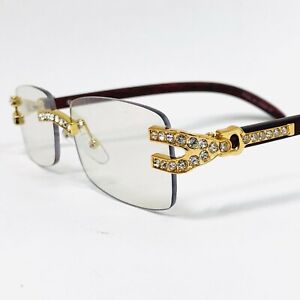 Mens Sunglasses Hip Hop Quavo Migos Rimless Diamond SQUARE Frame Clear Lens Gold