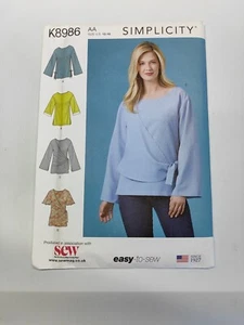 Womens Sewing Pattern Simplicity K8986 Tops 4 Views Mock Wrap UNCUT Sizes 10-18 - Picture 1 of 5