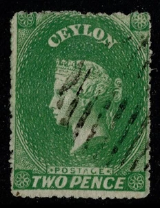 Ceilán 1861 2d verde SG29 áspero Perf 14 a 15 1/2 luz cancelación VFU gato. £85.00 - Imagen 1 de 1