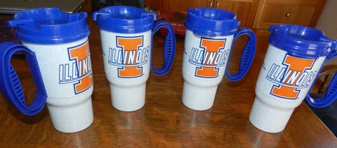 NEW Iconic Logo Set of 4 University of Illinois Mug Tumbler Hot/Cold w/Lids Cover