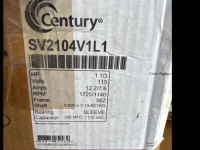 Century Sv2104v1l1 Evap Cooler Motor,1 Hp,115V,2 Speed - Image 1 of 3
