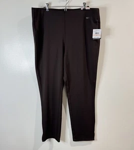 NWT Rafaella Pants 2X Comfort Pull On Brown Slimming Elastic Waist Straight - Picture 1 of 9