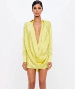 Missguided Peace & Love Satin Cowl Chartreuse Yellow Mini Satin Dress US 6 NWT - Picture 1 of 23