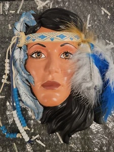 Flapper Lady Mask 1994 Ceramic Retro Wall Mask Pale Moon Size 10.1/4×7.5 - Picture 1 of 8