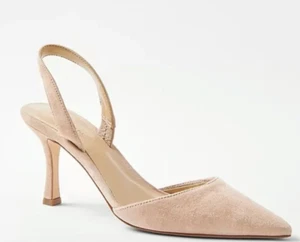 NEW ANN TAYLOR BEIGE KERRY SUEDE SLINGBACK PUMPS HIGH HEELS SHOES SIZE 8.5 - Picture 1 of 3
