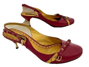 Mario Bolonga Women Sling Back Shoes Size EUR 40 US 9 Leather Magenta Gold Italy - Picture 1 of 12