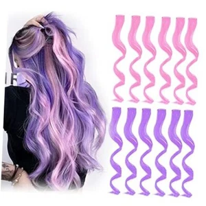 Colored Clip in Hair Extensions 12 Pieces 16 Inch (Pack of 12) Lavender+Pink - Picture 1 of 5