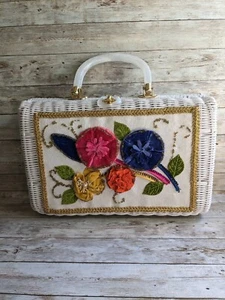 Cartera grande de mimbre Lucite Faye Mell Designs Fleurette of Miami vintage - Imagen 1 de 9