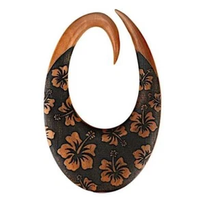 Lumaca elasticizzata legno orecchio piercing marrone ovale ibisco 6 mm - Foto 1 di 10