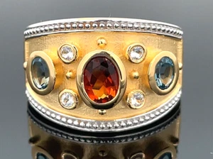SCHMUCKJAGD RING GR.18 (CA.56) 925/SILBER VERG. MIT CITRIN, BLAUTOPAS & WEßTOPAS - Bild 1 von 3