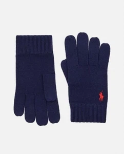 NUEVO ETIQUETADO RALPH LAUREN 1 talla para todos POLO guantes de punto lana azul marino rojo rpp£59 - Imagen 1 de 11