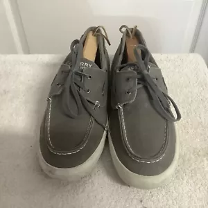 Sperry Top Sider Boat Shoes Mens Size 11 Gray Canvas Wahoo 2 Eye - Picture 1 of 8