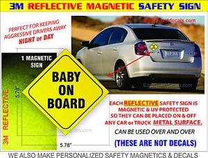 BABY ON BOARD SAFETY REFLECTIVE Magnetic Sign NEW On & Off with Ease Not a Decal - Picture 1 of 2