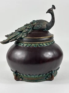 PFAU Holz Schmuckschatulle 9" T, 7" W, Aubergine farbig m. grünen & vergoldeten Berührungen - Bild 1 von 4