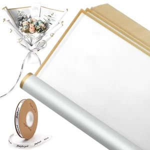 20 Sheets 22.24x22.24 inch White Flower Wrapping Paper with Gold Edge - Picture 1 of 6