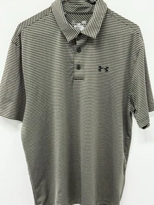 Under Armour Polo Shirt Mens Playoff Polo Black Gray Striped Golf Large Loose - Picture 1 of 6