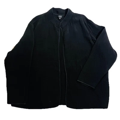 Eileen Fisher Open Jacket 3X Black Mandarin Collar-Rayon Silk-Crinkled 60”w 30”l - Image 1 of 4