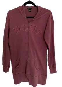 Vintage Y2K 2000s BCBG Max Azria Berry Cotton Zip Up Long Hoodie Size L - Picture 1 of 5
