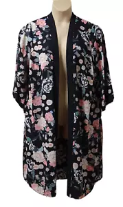 Evans Women Long Lightweight Crepe Duster Coat size 18-20 Floral Multi on Black - Picture 1 of 2