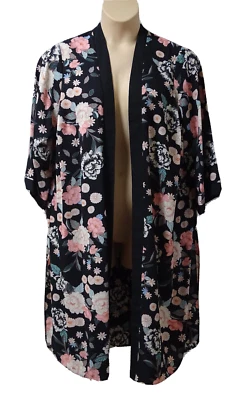 Evans Women Long Lightweight Crepe Duster Coat size 18-20 Floral Multi on Black - Image 1 of 2