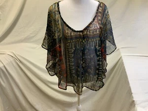Love Potion Blouse Top Womans multi, print Boho, Short Sleeve Round Neck - Picture 1 of 4