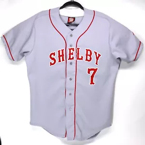 Maglietta da baseball vintage Wilson Shelby Whippets taglia 44 grigia rossa Ohio liceo - Foto 1 di 9