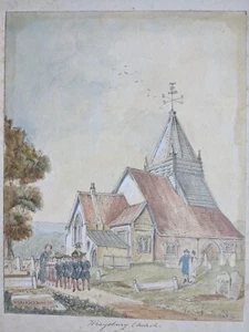 Antique Original watercolour painting by Liz Downham Wraysbury Church 1839 - Picture 1 of 19