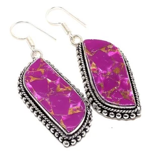 Copper Purple Turquoise Gemstone 925 Sterling Silver Earring 2.3" l777 - Picture 1 of 7