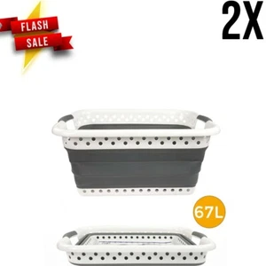 2X 67L CESTO PER BUCATO PIEGHEVOLE PIEGHEVOLE PANNO LAVAGGIO SALVASPAZIO PATTUMIERA - Foto 1 di 13