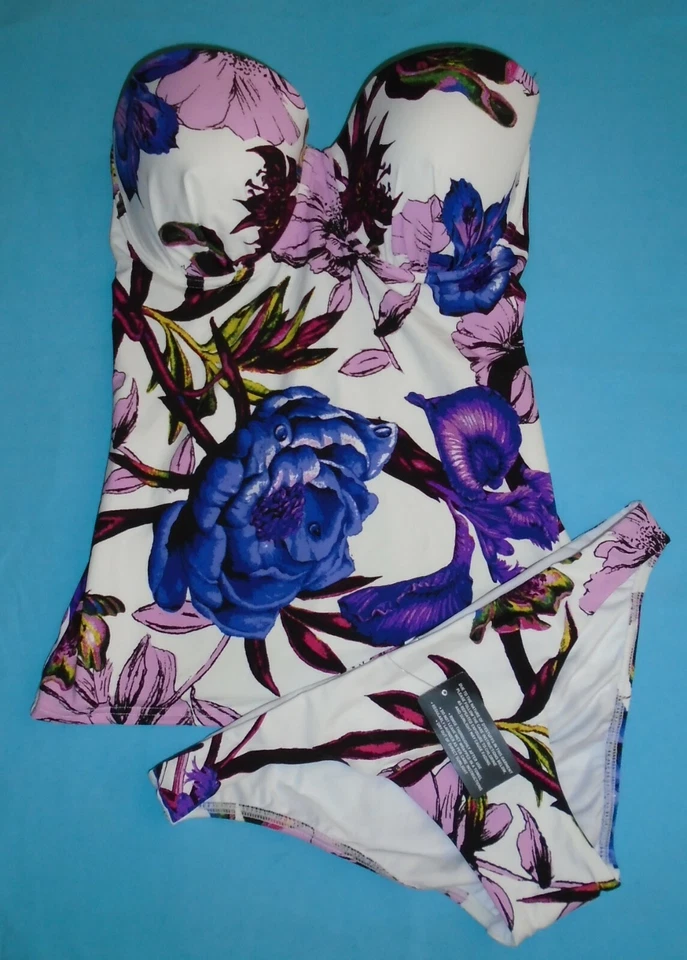 Próximo Conjunto Tankini Floral con Halter 32E y Calzoncillos Talla 8 Azul Púrpura Nuevas Etiquetas Nuevo con Etiquetas Foto 1 de 4