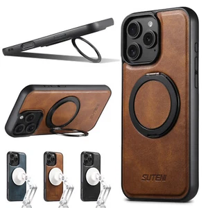 Funda delgada de cuero PU con soporte de anillo magnético para iPhone 16 Pro Max 15 14 13 12 para hombre - Imagen 1 de 32