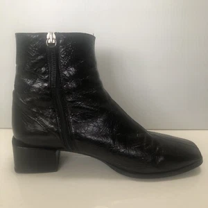 💥 Neo Sia Rubino Size 41 EU 10AU Black Patent Leather Ankle Boots Square Tie - Picture 1 of 10