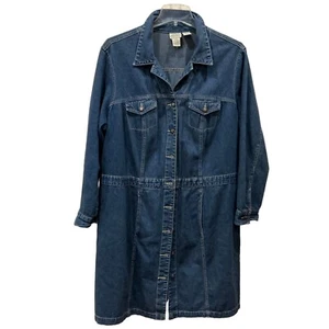 20W St. John's Bay Long Sleeve Button-Front Blue Denim Maxi Shirt Dress Tunic - Picture 1 of 12