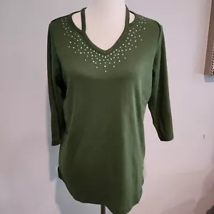 Quacker Factory Women's Green Embellished 3/4 Sleeve Sweater - Size Medium A-31 - Picture 1 of 9