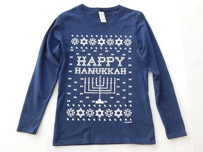 Camiseta de manga larga para mujer Hanukkah Jewish Star of David Menorá azul y blanco Foto 1 de 4