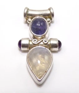Colgante Sajen Plata Esterlina Lágrima Piedra Lunar Multi Piedras Preciosas Barra Deslizable FZZ - Imagen 1 de 3