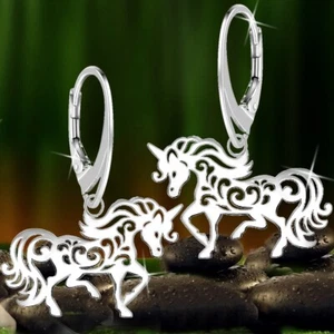 Damen Einhorn Brisur Ohrringe 925 Sterling Silber Ohrhänger Pferd Ohrstecker  - Bild 1 von 3
