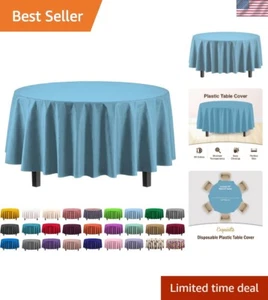Waterproof 84'' Round Tablecloth in Sky Blue - Pack of 12 Disposable Covers - Picture 1 of 9