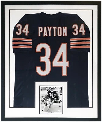 Foto y camiseta autografiada por Walter Payton de los Chicago Bears certificado de autenticidad JSA enmarcada 34x42 Foto 1 de 4